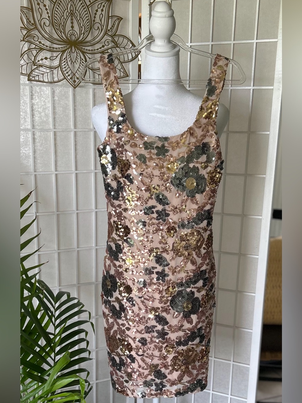 ✨ Seni + Cade Sequin Floral Dress | Nude Gold Embroidered Cocktail Mini ✨